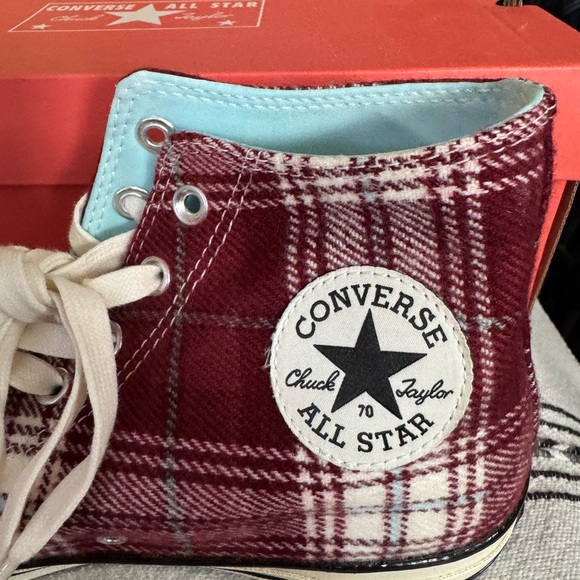 Converse Chuck 70 Burgundy Plaid High-Top Sneakers size 10.5 - Picture 2 of 6